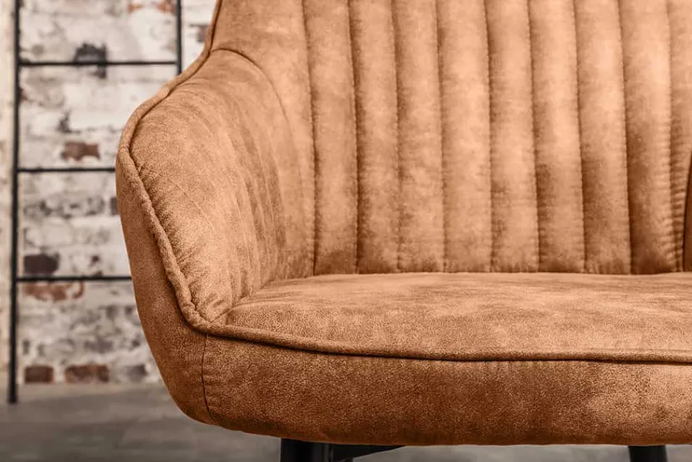Riess-Ambiente Retro Möbel|Stühle > Edler Armlehnen Stuhl TURIN vintage hellbraun mit Ziersteppung