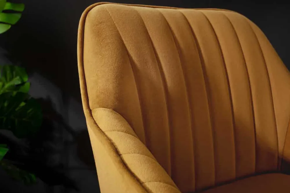 Riess-Ambiente Retro Möbel|Barhocker > Edler Barhocker TURIN senfgelb Samt mit Ziersteppung Barstuhl mit Armlehne