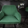 Riess-Ambiente Retro Möbel|Barhocker > Edler Barhocker TURIN smaragdgrün Samt mit Ziersteppung Barstuhl mit Armlehne