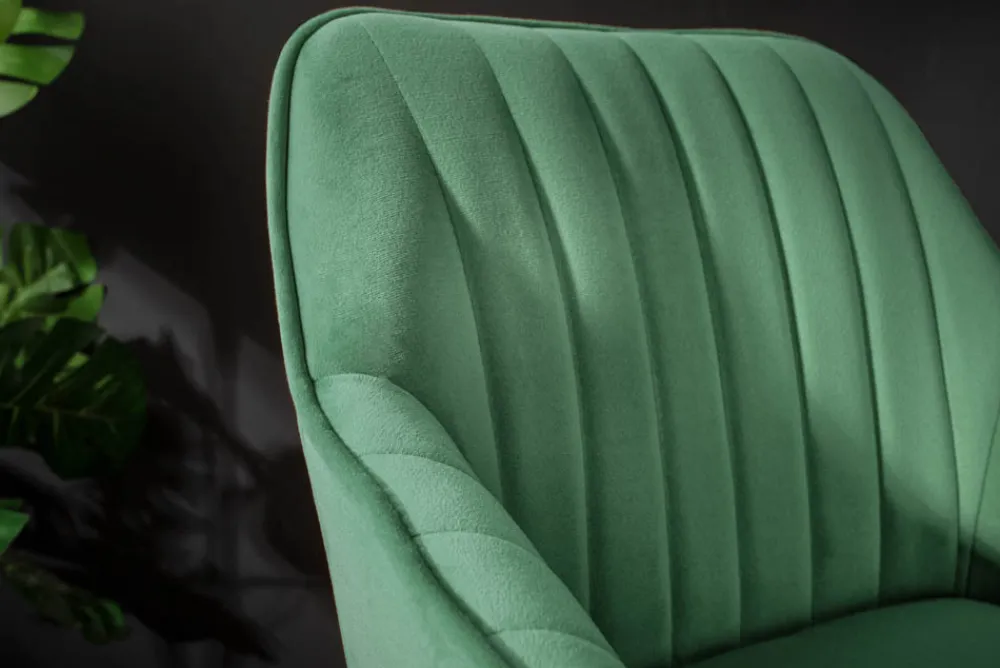 Riess-Ambiente Retro Möbel|Barhocker > Edler Barhocker TURIN smaragdgrün Samt mit Ziersteppung Barstuhl mit Armlehne