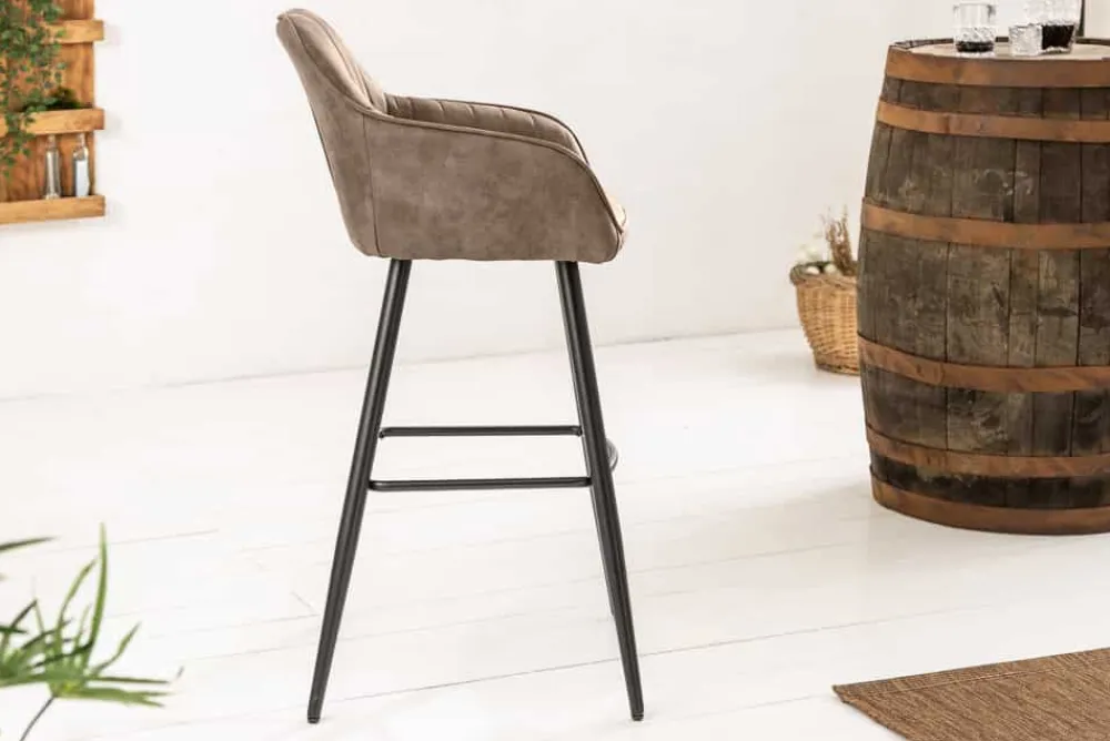 Riess-Ambiente Retro Möbel|Barhocker > Edler Barhocker TURIN vintage taupe mit Ziersteppung Barstuhl mit Armlehne