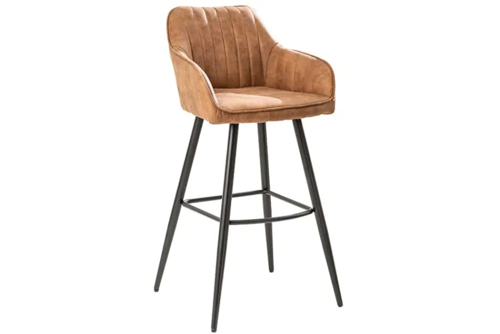 Riess-Ambiente Retro Möbel|Barhocker > Edler Barhocker TURIN vintage braun mit Ziersteppung Barstuhl mit Armlehne