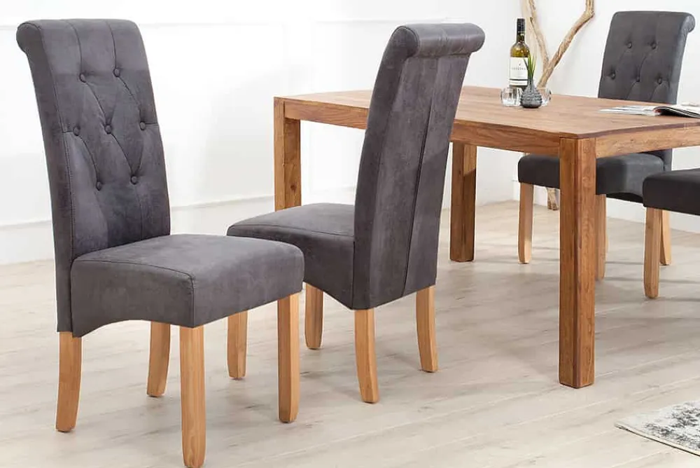 Riess-Ambiente Stühle > Edler Stuhl CASA vintage grau mit Zierknöpfen Massivholzbeine