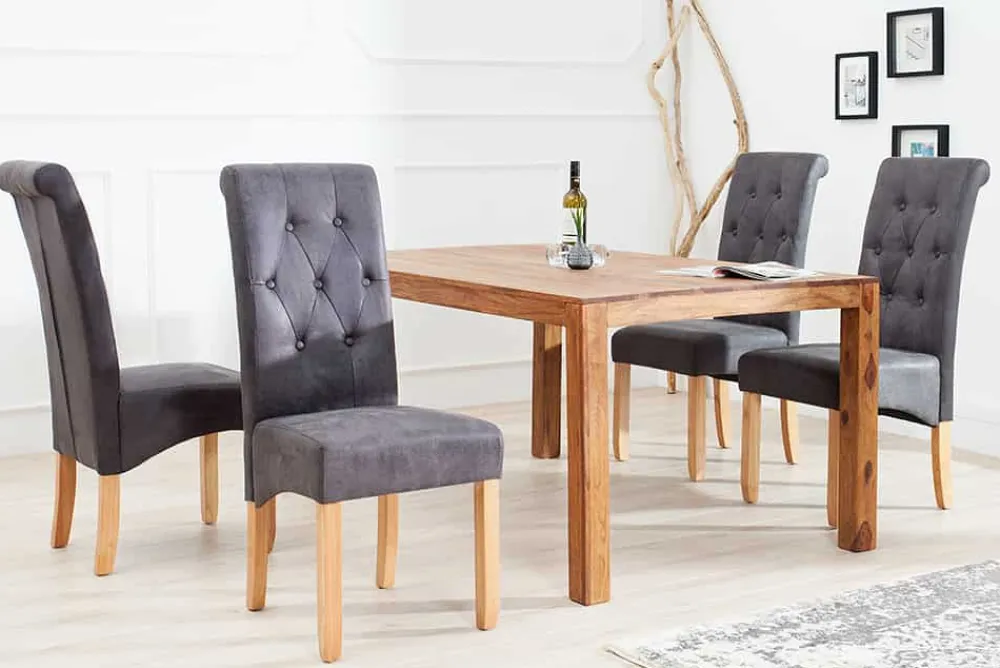 Riess-Ambiente Stühle > Edler Stuhl CASA vintage grau mit Zierknöpfen Massivholzbeine
