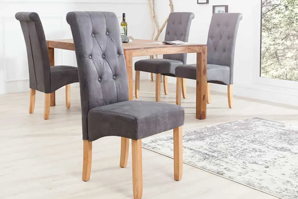 Riess-Ambiente Stühle > Edler Stuhl CASA vintage grau mit Zierknöpfen Massivholzbeine
