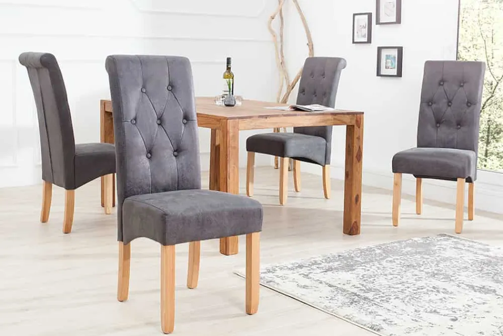 Riess-Ambiente Stühle > Edler Stuhl CASA vintage grau mit Zierknöpfen Massivholzbeine