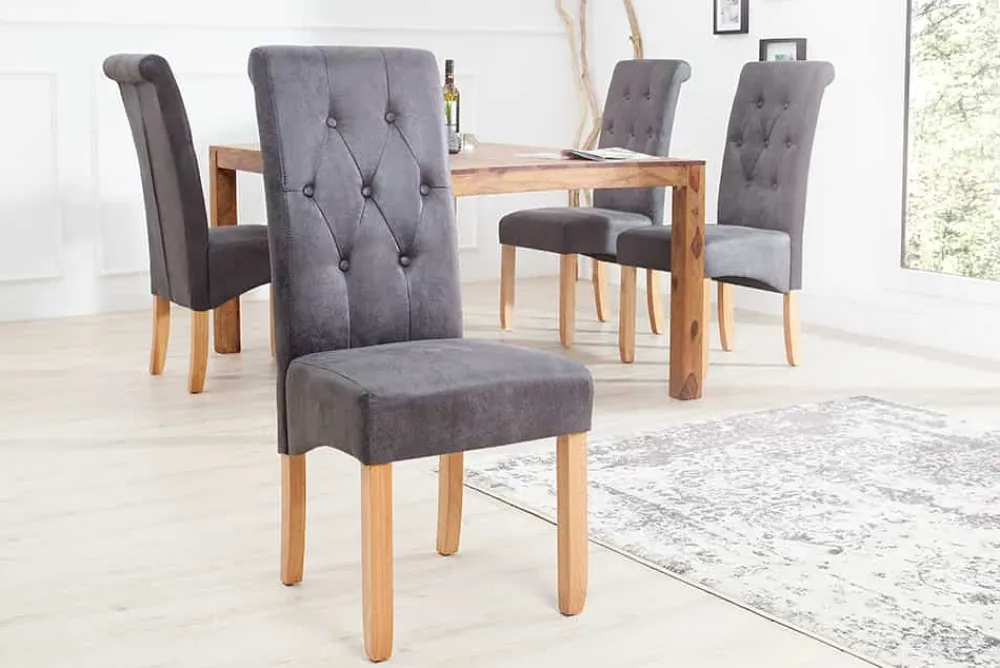 Riess-Ambiente Stühle > Edler Stuhl CASA vintage grau mit Zierknöpfen Massivholzbeine
