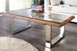 Riess-Ambiente Mehr...|Couchtische > Eindrucksvoller Couchtisch BARRACUDA 110cm antik Teakholz mit Kufengestell und Glas