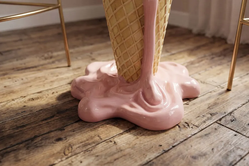 Riess-Ambiente Bartische > Einzigartiger Bartisch ICE CREAM 105cm beige rosa runde Tischplatte Glas handmade