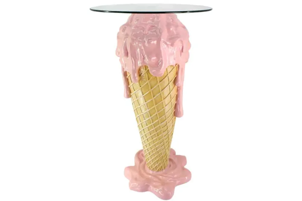 Riess-Ambiente Bartische > Einzigartiger Bartisch ICE CREAM 105cm beige rosa runde Tischplatte Glas handmade