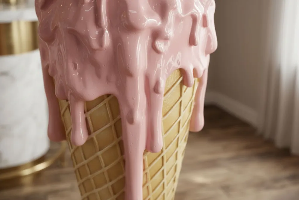 Riess-Ambiente Bartische > Einzigartiger Bartisch ICE CREAM 105cm beige rosa runde Tischplatte Glas handmade