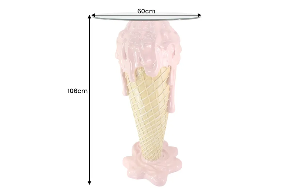 Riess-Ambiente Bartische > Einzigartiger Bartisch ICE CREAM 105cm beige rosa runde Tischplatte Glas handmade