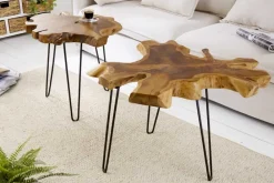 Riess-Ambiente Mehr...|Couchtische > Einzigartiger Beistelltisch WILD 50cm Teak Massivholz Baumscheibe Metallbeine schwarz