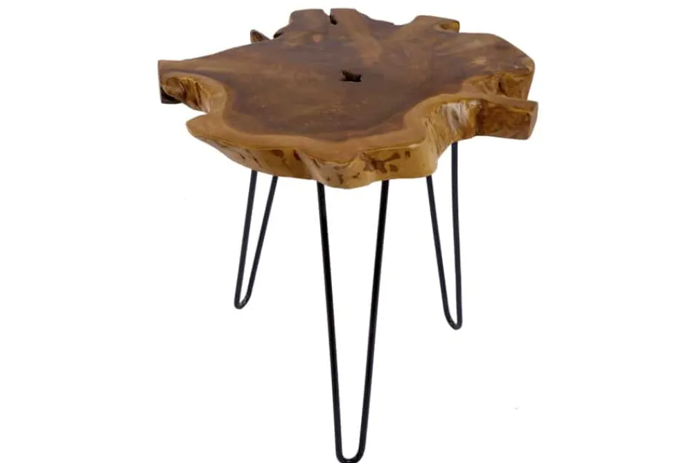 Riess-Ambiente Mehr...|Couchtische > Einzigartiger Beistelltisch WILD 50cm Teak Massivholz Baumscheibe Metallbeine schwarz