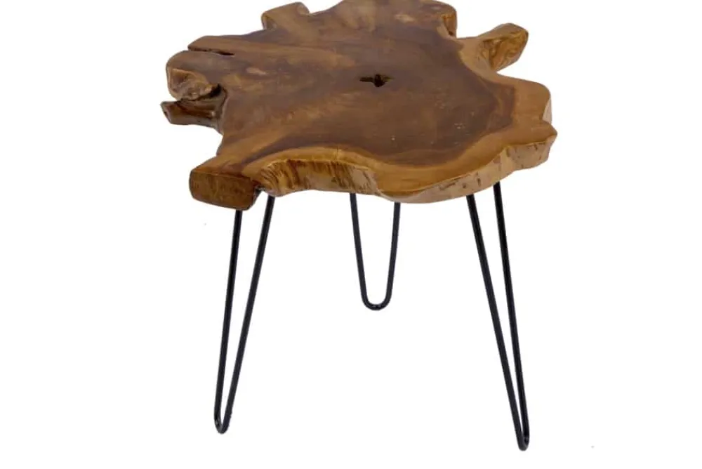 Riess-Ambiente Mehr...|Couchtische > Einzigartiger Beistelltisch WILD 50cm Teak Massivholz Baumscheibe Metallbeine schwarz