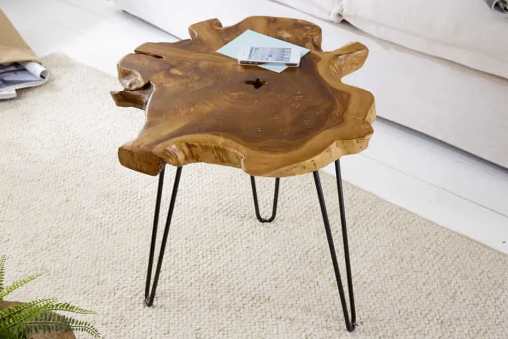 Riess-Ambiente Mehr...|Couchtische > Einzigartiger Beistelltisch WILD 50cm Teak Massivholz Baumscheibe Metallbeine schwarz