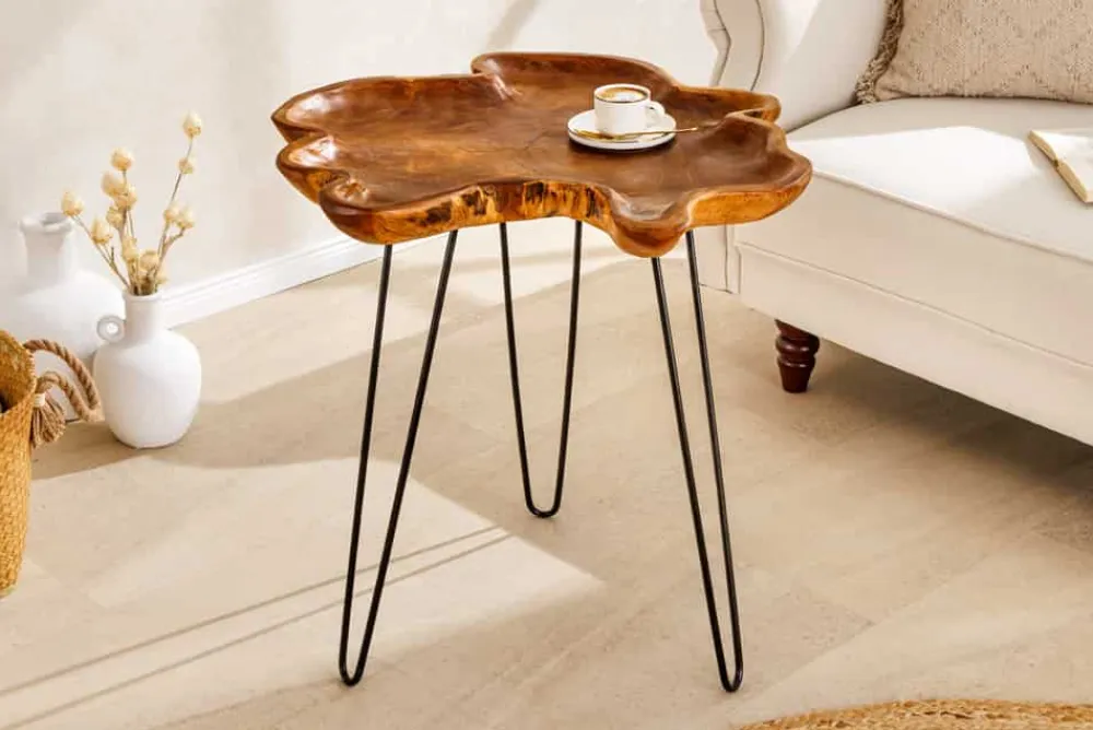 Riess-Ambiente Beistelltische|Mehr... > Einzigartiger Beistelltisch WILD 65cm natur Teakholz Hairpin Legs Couchtisch