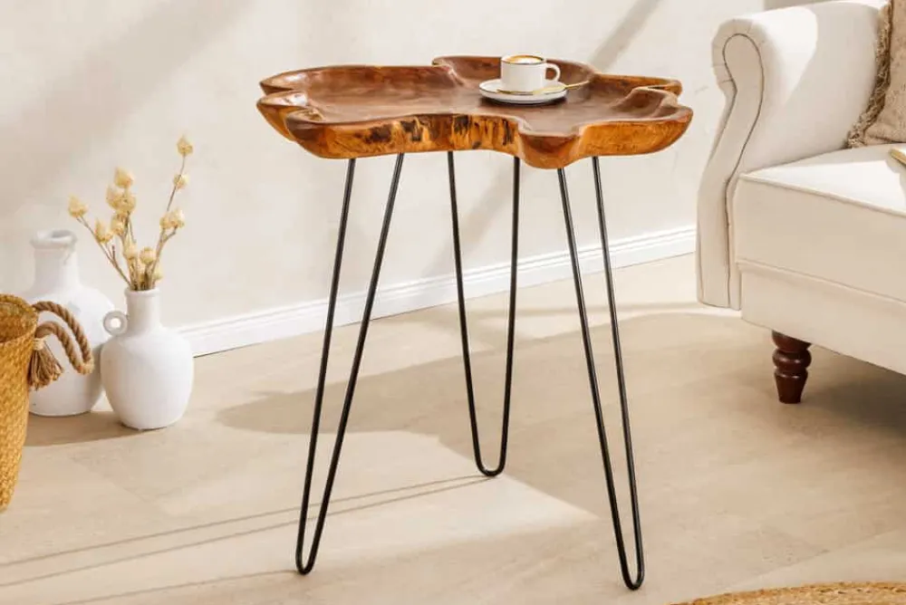 Riess-Ambiente Beistelltische|Mehr... > Einzigartiger Beistelltisch WILD 65cm natur Teakholz Hairpin Legs Couchtisch