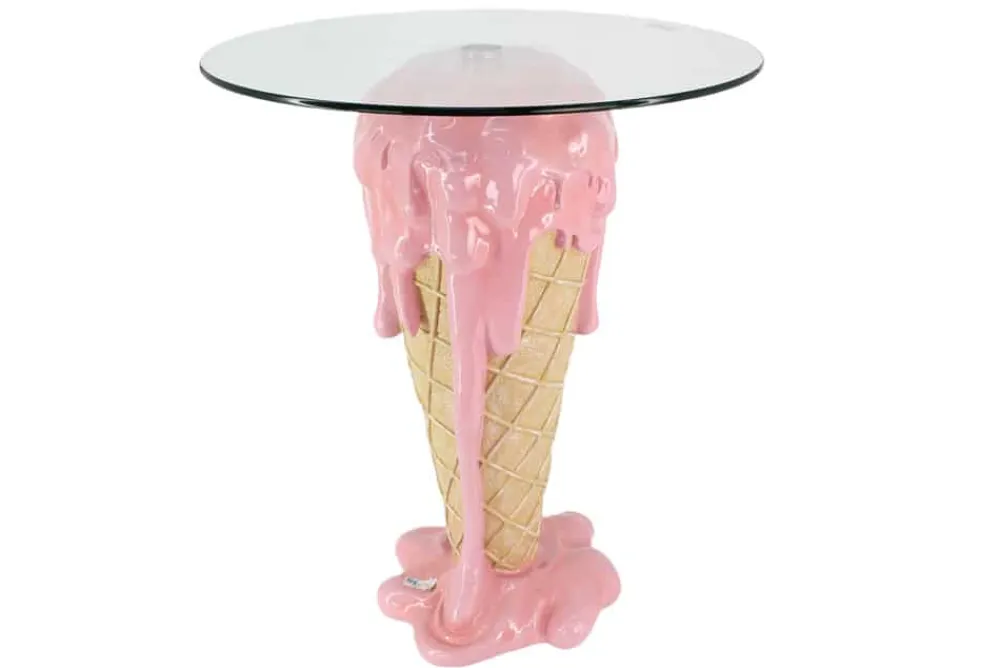 Riess-Ambiente Bartische > Einzigartiger Bistrotisch ICE CREAM 75cm beige rosa runde Tischplatte Glas handmade