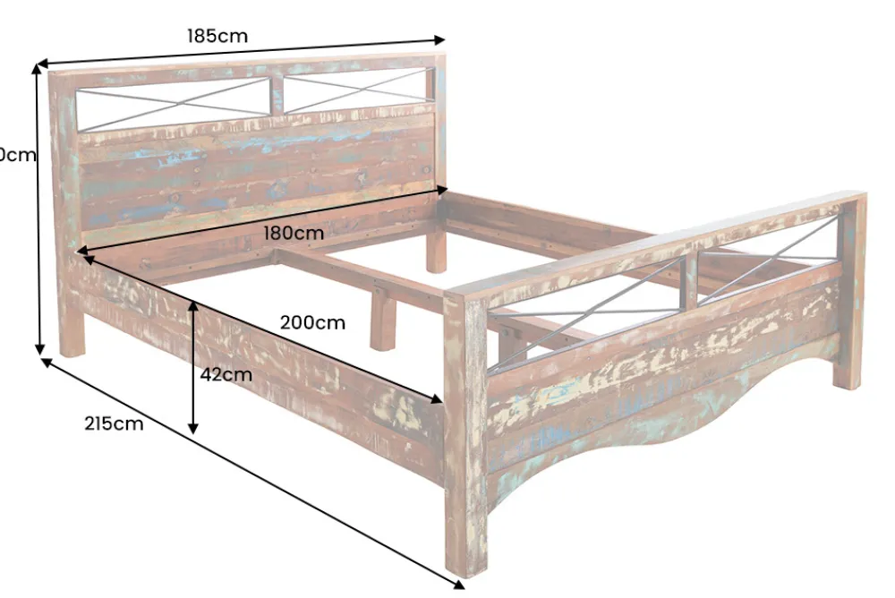 Riess-Ambiente Mehr...|Industrial Loft > Einzigartiges Bett JAKARTA 185cm braun bunt aus recycelten Fischerbooten Massivholz