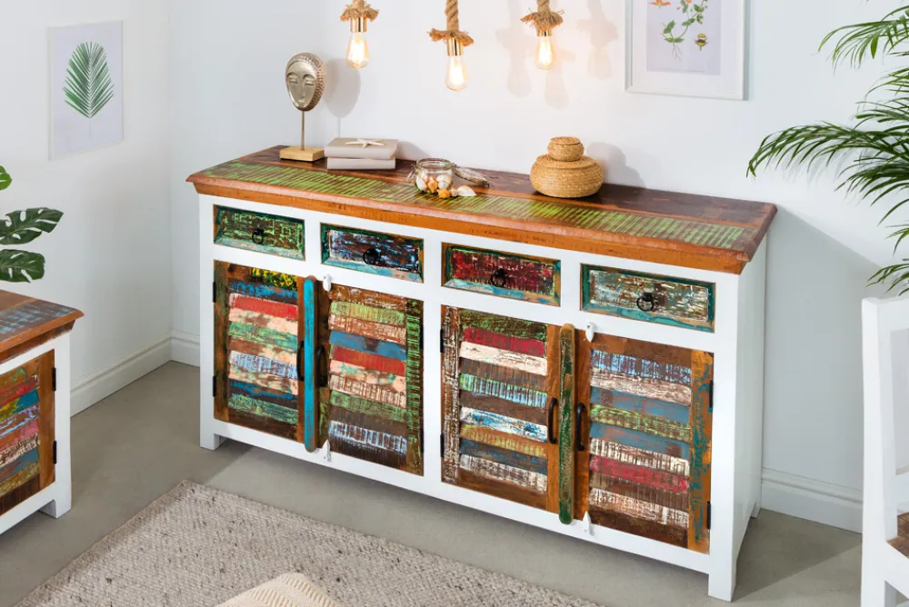 Riess-Ambiente Mehr...|Sideboards & Kommoden > Einzigartiges Sideboard JAKARTA 160cm weiß bunt recyceltes Massivholz aus Fischerbooten