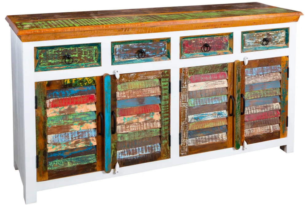 Riess-Ambiente Mehr...|Sideboards & Kommoden > Einzigartiges Sideboard JAKARTA 160cm weiß bunt recyceltes Massivholz aus Fischerbooten