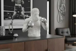 Riess-Ambiente Dekoration > Einzigartige Statue BOXER 50cm weiß silber handmade Skulptur Deko-Figur