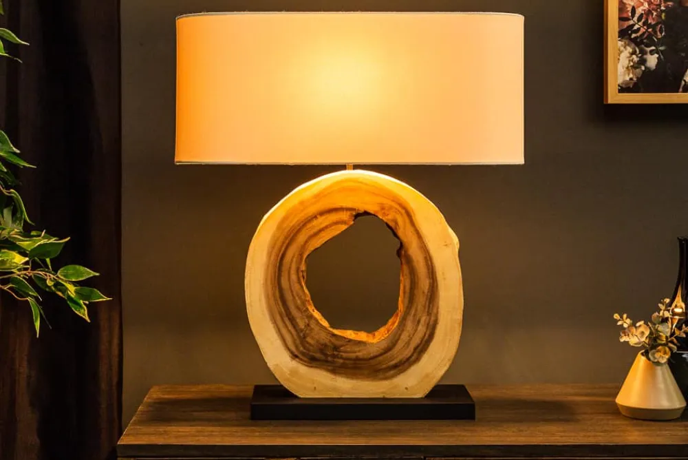 Riess-Ambiente Mehr...|Mehr... > Einzigartige Tischlampe ORGANIC ARTWORK 65cm natur creme weiß Regenbaum mit Leinenschirm