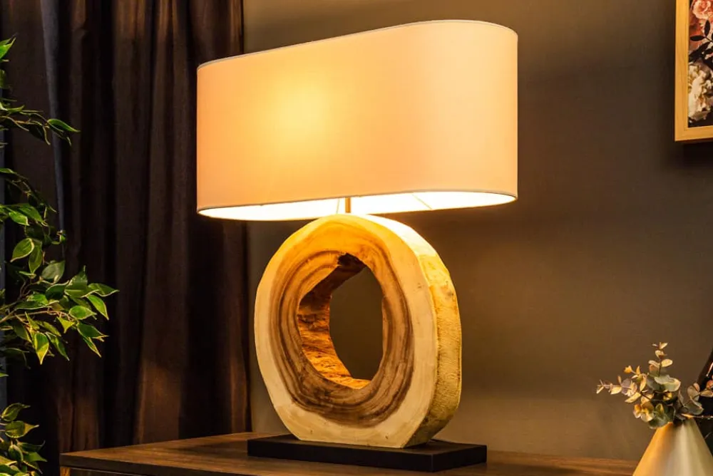 Riess-Ambiente Mehr...|Mehr... > Einzigartige Tischlampe ORGANIC ARTWORK 65cm natur creme weiß Regenbaum mit Leinenschirm