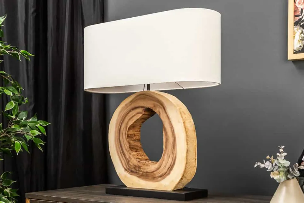 Riess-Ambiente Mehr...|Mehr... > Einzigartige Tischlampe ORGANIC ARTWORK 65cm natur creme weiß Regenbaum mit Leinenschirm