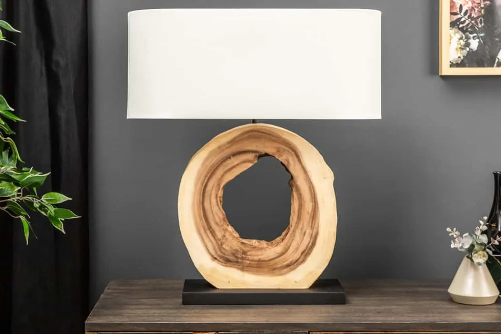 Riess-Ambiente Mehr...|Mehr... > Einzigartige Tischlampe ORGANIC ARTWORK 65cm natur creme weiß Regenbaum mit Leinenschirm
