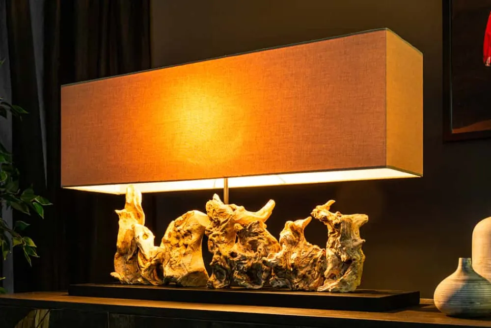 Riess-Ambiente Mehr...|Mehr... > Einzigartige Treibholz Tischlampe PURE UNIQUE 80cm beige mit Leinenschirm