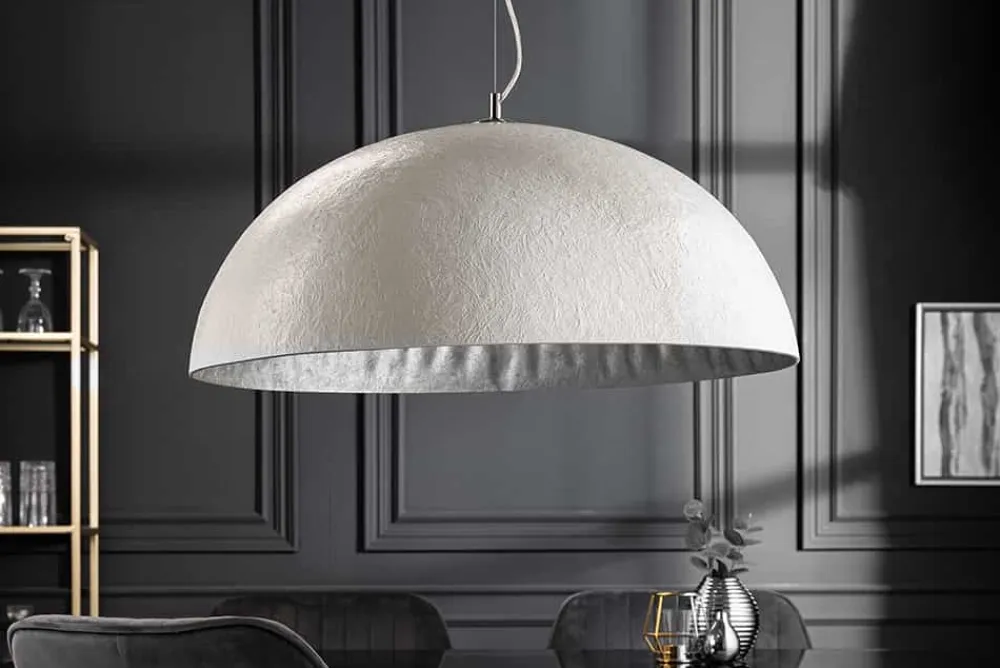 Riess-Ambiente Hängelampen > Elegante Design Hängeleuchte GLOW 70cm weiß silber Hängelampe