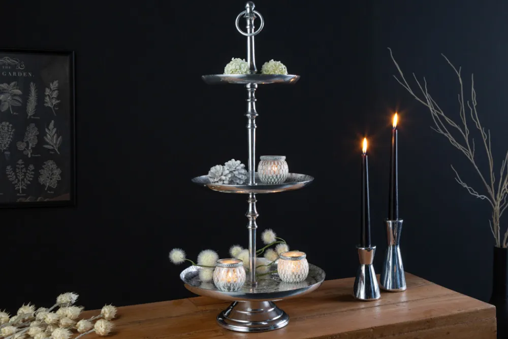 Riess-Ambiente Etageren & Tabletts > Elegante Etagere ORIENT 65cm silber im Wild Hammerschlag Design mit drei Etagen