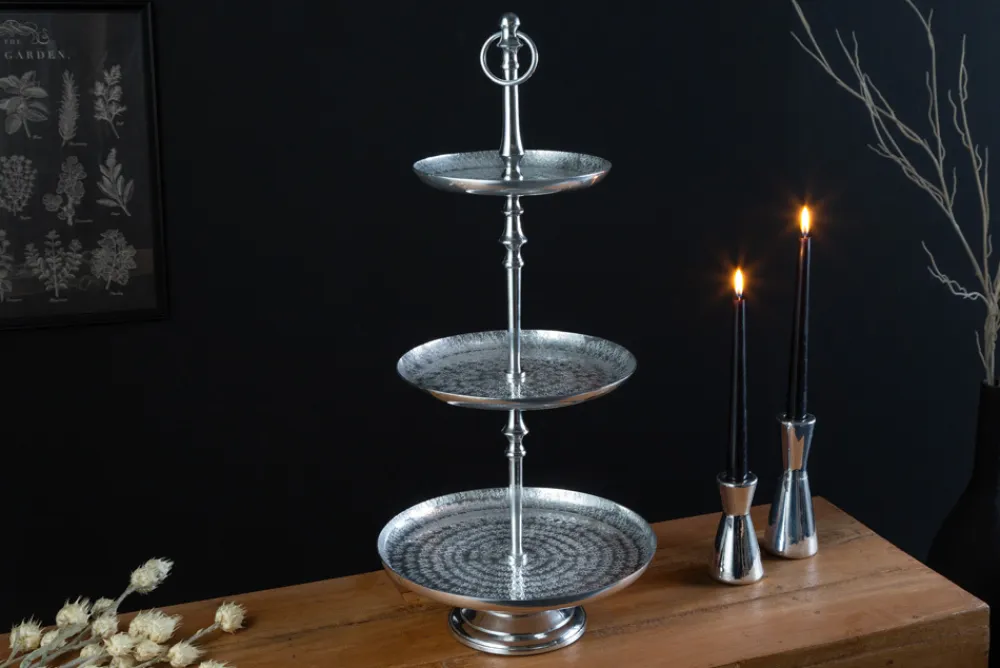 Riess-Ambiente Etageren & Tabletts > Elegante Etagere ORIENT 65cm silber im Wild Hammerschlag Design mit drei Etagen