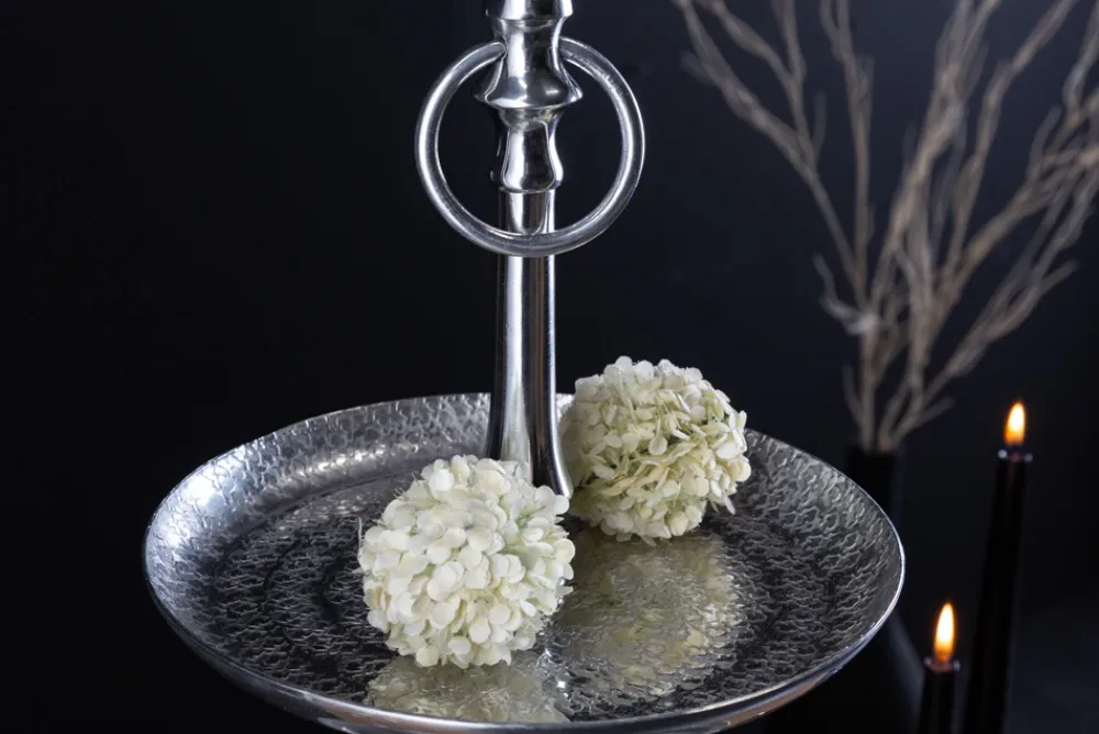 Riess-Ambiente Etageren & Tabletts > Elegante Etagere ORIENT 65cm silber im Wild Hammerschlag Design mit drei Etagen