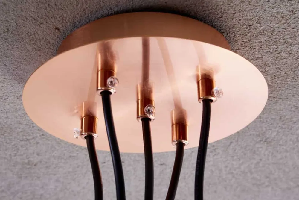 Riess-Ambiente Hängelampen|Retro Möbel > Elegante Hängelampe PERLOTTA kupfer mit 5 Schirmen Kugelleuchte