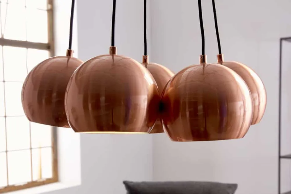 Riess-Ambiente Hängelampen|Retro Möbel > Elegante Hängelampe PERLOTTA kupfer mit 5 Schirmen Kugelleuchte