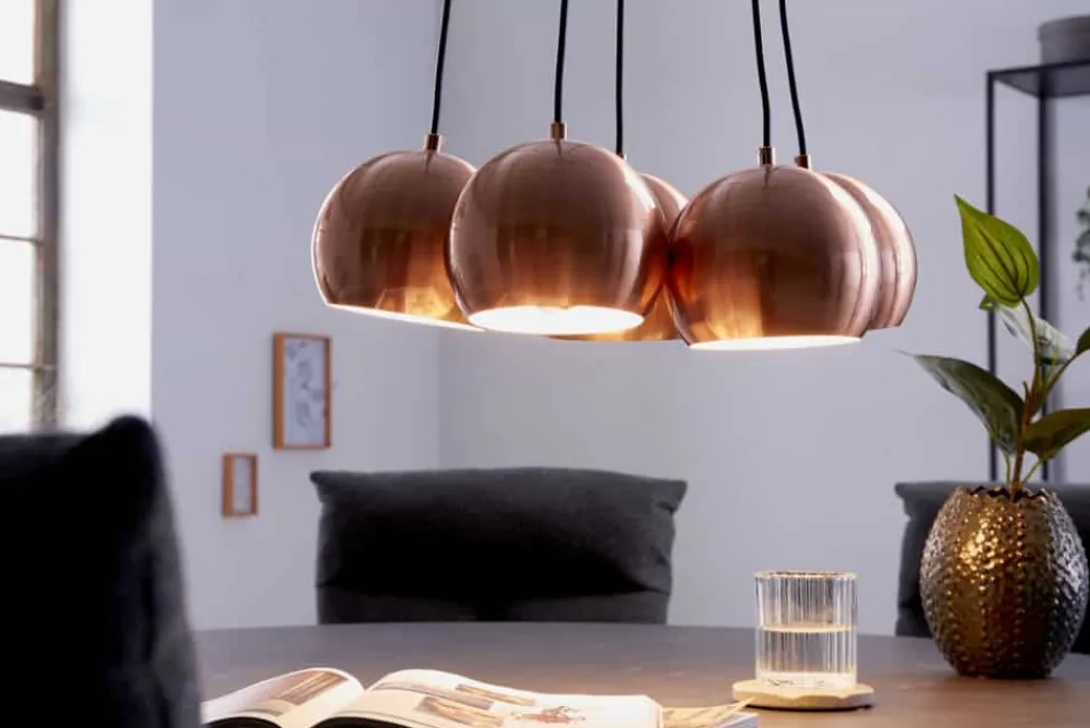 Riess-Ambiente Hängelampen|Retro Möbel > Elegante Hängelampe PERLOTTA kupfer mit 5 Schirmen Kugelleuchte