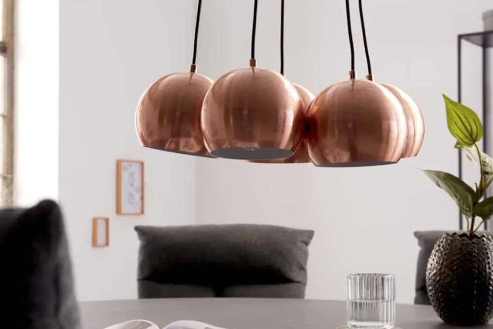 Riess-Ambiente Hängelampen|Retro Möbel > Elegante Hängelampe PERLOTTA kupfer mit 5 Schirmen Kugelleuchte