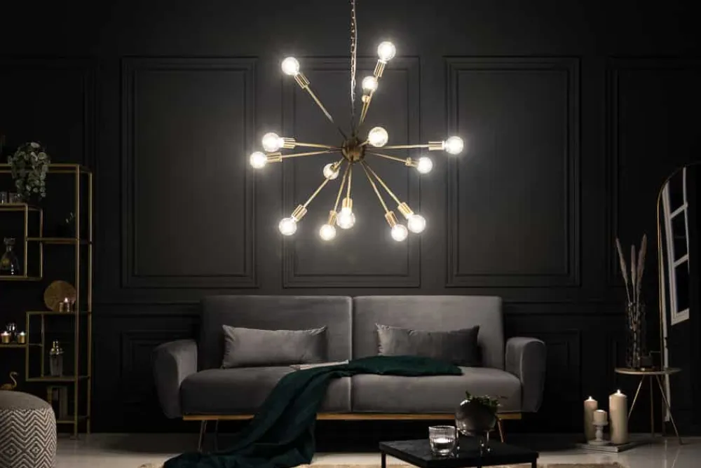 Riess-Ambiente Goldene Möbel|Hängelampen > Elegante Hängelampe SPUTNIK 87cm gold mit 14 Leuchtarmen