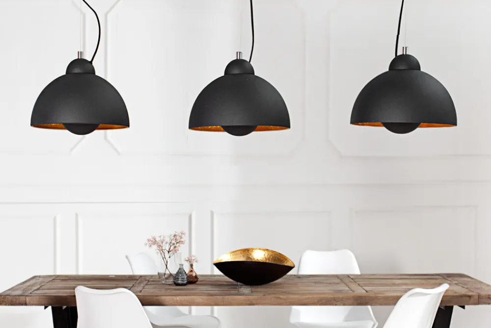 Riess-Ambiente Goldene Möbel|Hängelampen > Elegante Hängelampe STUDIO 3 110cm schwarz Blattgold-Optik drei Schirme