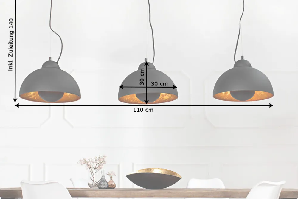 Riess-Ambiente Goldene Möbel|Hängelampen > Elegante Hängelampe STUDIO 3 110cm schwarz Blattgold-Optik drei Schirme