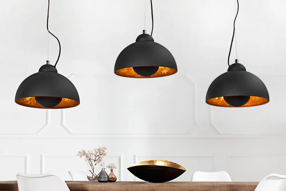 Riess-Ambiente Goldene Möbel|Hängelampen > Elegante Hängelampe STUDIO 3 110cm schwarz Blattgold-Optik drei Schirme
