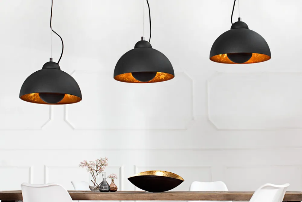 Riess-Ambiente Goldene Möbel|Hängelampen > Elegante Hängelampe STUDIO 3 110cm schwarz Blattgold-Optik drei Schirme