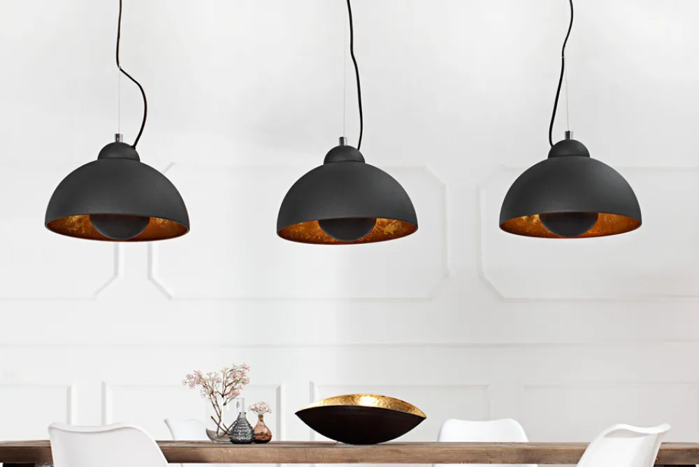 Riess-Ambiente Goldene Möbel|Hängelampen > Elegante Hängelampe STUDIO 3 110cm schwarz Blattgold-Optik drei Schirme