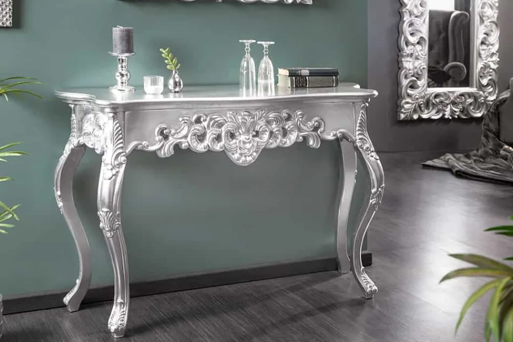 Riess-Ambiente Konsolentische > Elegante Konsole VENICE 110cm silber Barock Design Anrichte handgearbeitet