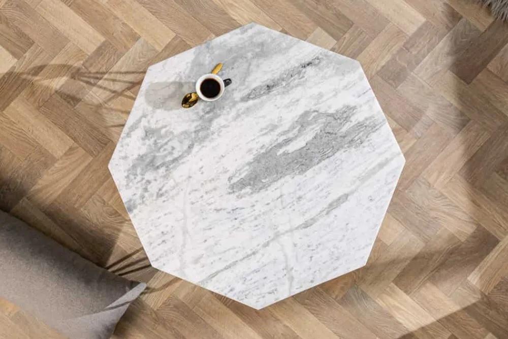 Riess-Ambiente Goldene Möbel|Couchtische & Truhen > Eleganter Couchtisch DIAMOND 70cm weiß messing mit Marmorplatte
