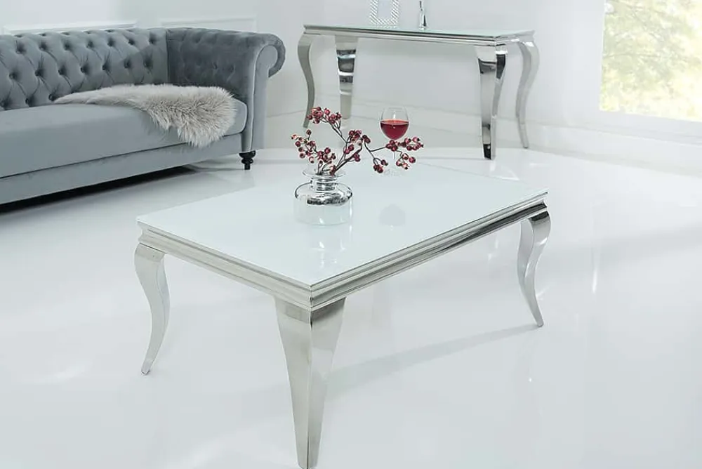Riess-Ambiente Couchtische & Truhen > Eleganter Couchtisch MODERN BAROCK 100cm silber mit weißem Opalglas