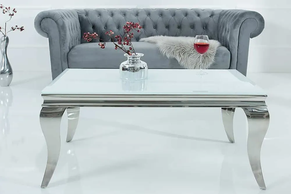 Riess-Ambiente Couchtische & Truhen > Eleganter Couchtisch MODERN BAROCK 100cm silber mit weißem Opalglas
